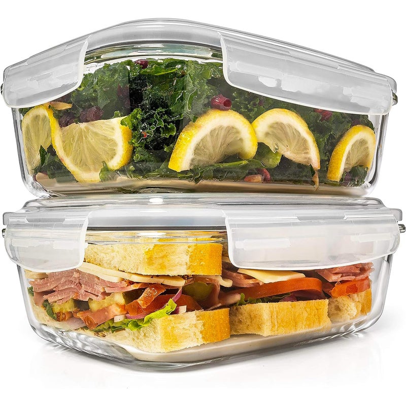 Razab 6.5 Cups / 52 Oz 4 Piece (2 Containers + 2 Lids) Glass Food Storage Containers Set with Airtight Locking Lids - For Storing, Baking & Serving BPA Free, Leakproof - Microwave, Freezer & Oven Safe - Image 1